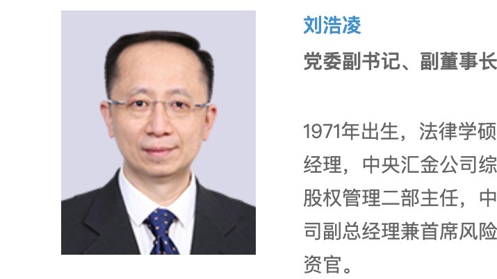 刘浩凌任中投公司副董事长、总经理兼首席投资官