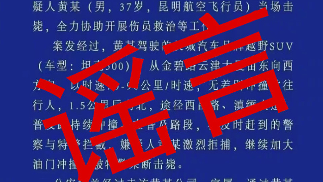 两男子伪造警情通报、造谣“昆明驾车撞人案131人死亡” ，刑拘！