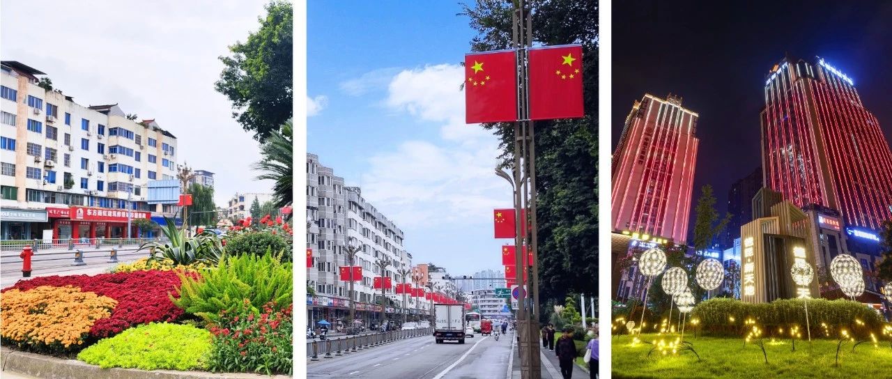 国旗红，鲜花美，灯光靓！温江节日氛围拉满～